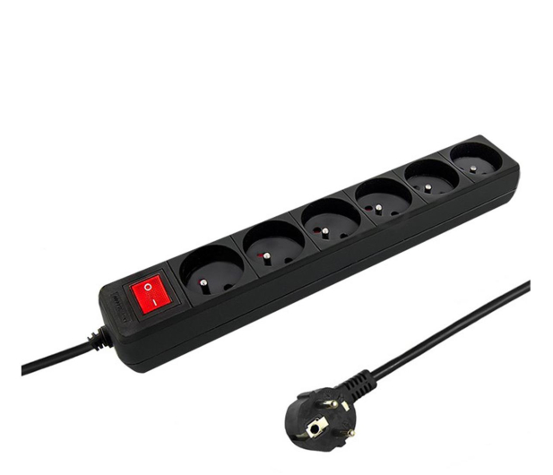 Qoltec Listwa antyprzepięciowa - 6 gniazd, 1,5m, czarna - 488582 - zdjęcie